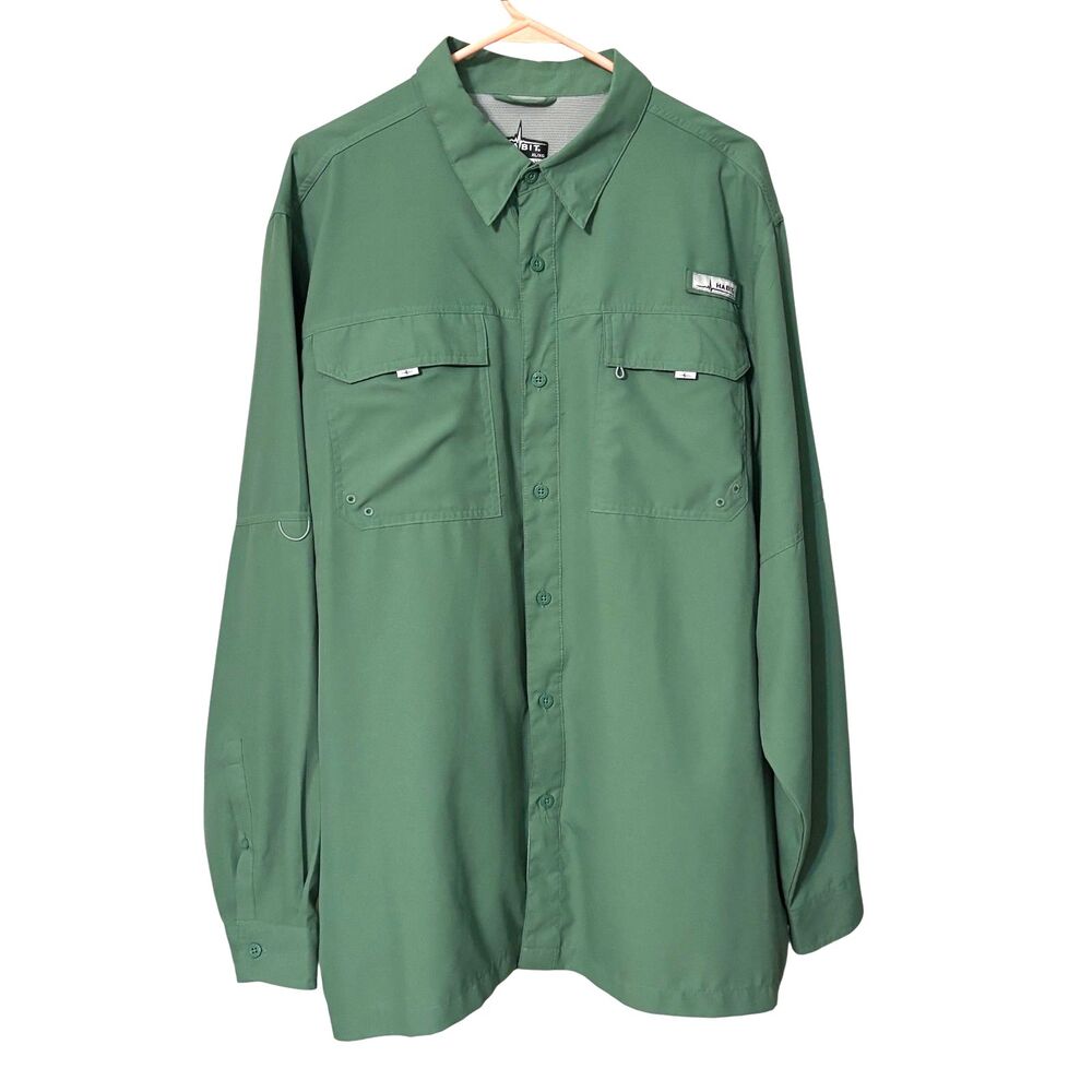 Habit XL Fishing Shirt UPF 40+ Vented Long Sleeve Green Outdoors
